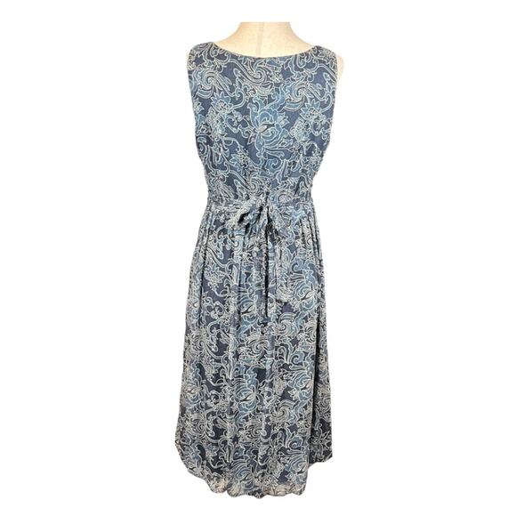 Jonathan Martin SILK V Neck Sleeveless Blue Paisley A Line Dress Back Tie 6 - Picture 3 of 13
